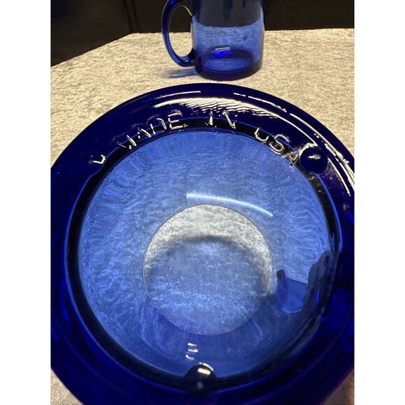 Vintage Cobalt Blue Heavy Glass Mug Coffee Teacup Made in USA set of 2 - Picture 2 of 10